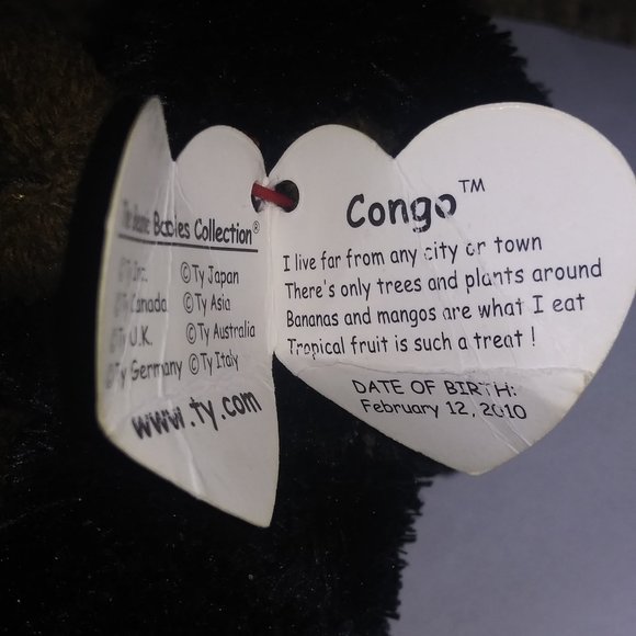 Congo the Gorilla Ty Beanie Babies Multiple Errors Ear Tag-No Red Star /Tush Tag - Picture 5 of 8